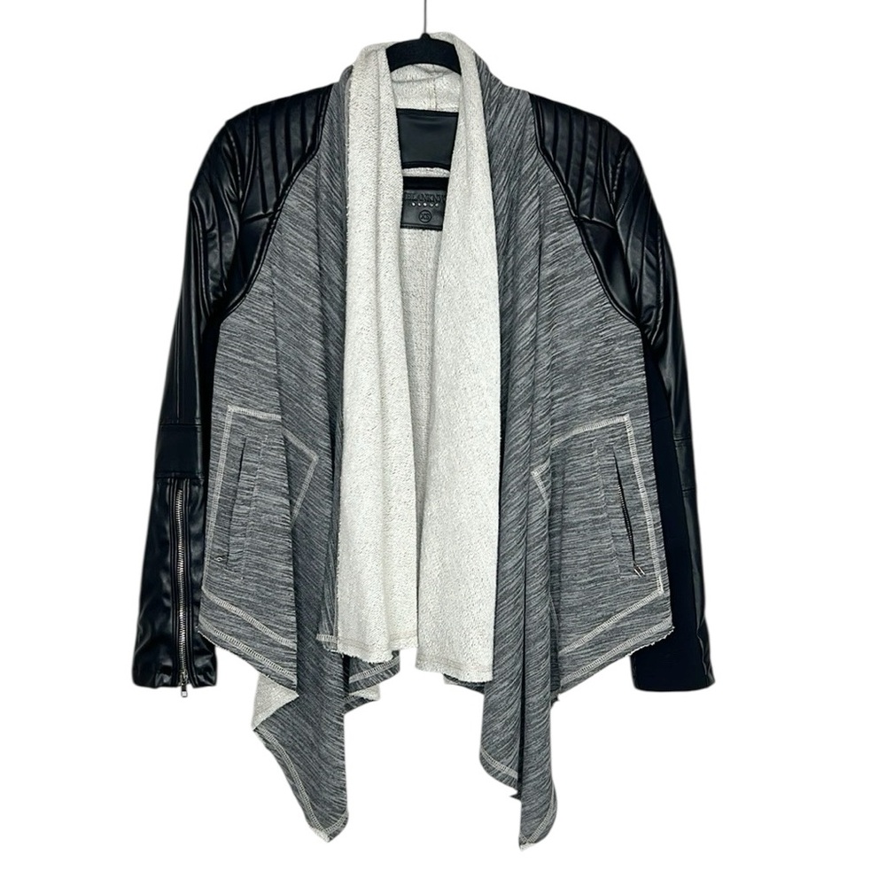Blank NYC Mixed Media Faux Leather black and gray sweater knit jacket size XS